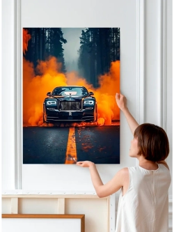 Картина "Rolls-Royce в огне", интерьерная 50х70см 1шт.