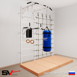 Шведская стенка Sv Sport усиленная 64150 (Турник рукоход/Брусья/Кольца/Цепь/Мешок 15кг/Мат 2м/Канатный лаз)