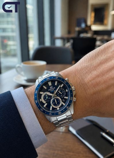 CASIO EFV-570D-2AVUDF EDIFICE мужские наручные часы — стальной хронограф с синим циферблатом