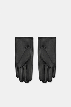 ZARA КОРОТКИЕ ПЕРЧАТКИ ИЗ 100% КОЖИ, ЧЕРНЫЙ