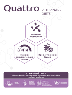 Корм для собак средних и крупных пород VD Diabetes DM, диетический, при диабете, 12 кг, QUATTRO