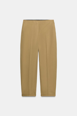 ZARA БРЮКИ С ВЫСОКОЙ ПОСАДКОЙ И СКЛАДКАМИ — ZW COLLECTION, РЫЖЕВАТО-КОРИЧНЕВЫЙ