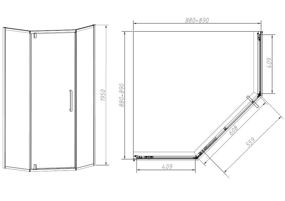 Душевой уголок Слим-Н (Slim-N) VSP-4SN900CLB, 900*900, черный, стекло прозрачное,