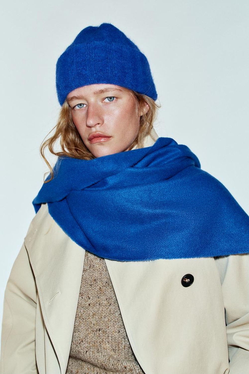 ZARA ШАРФ SOFT С БАХРОМОЙ, СИНИЙ