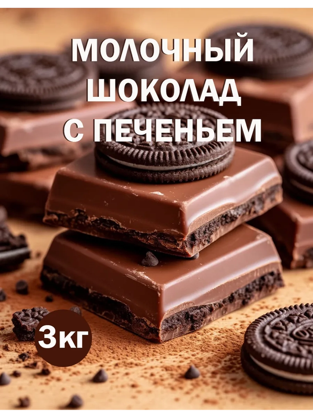 Шоколад молочный 3кг с печеньем Орео, брикет