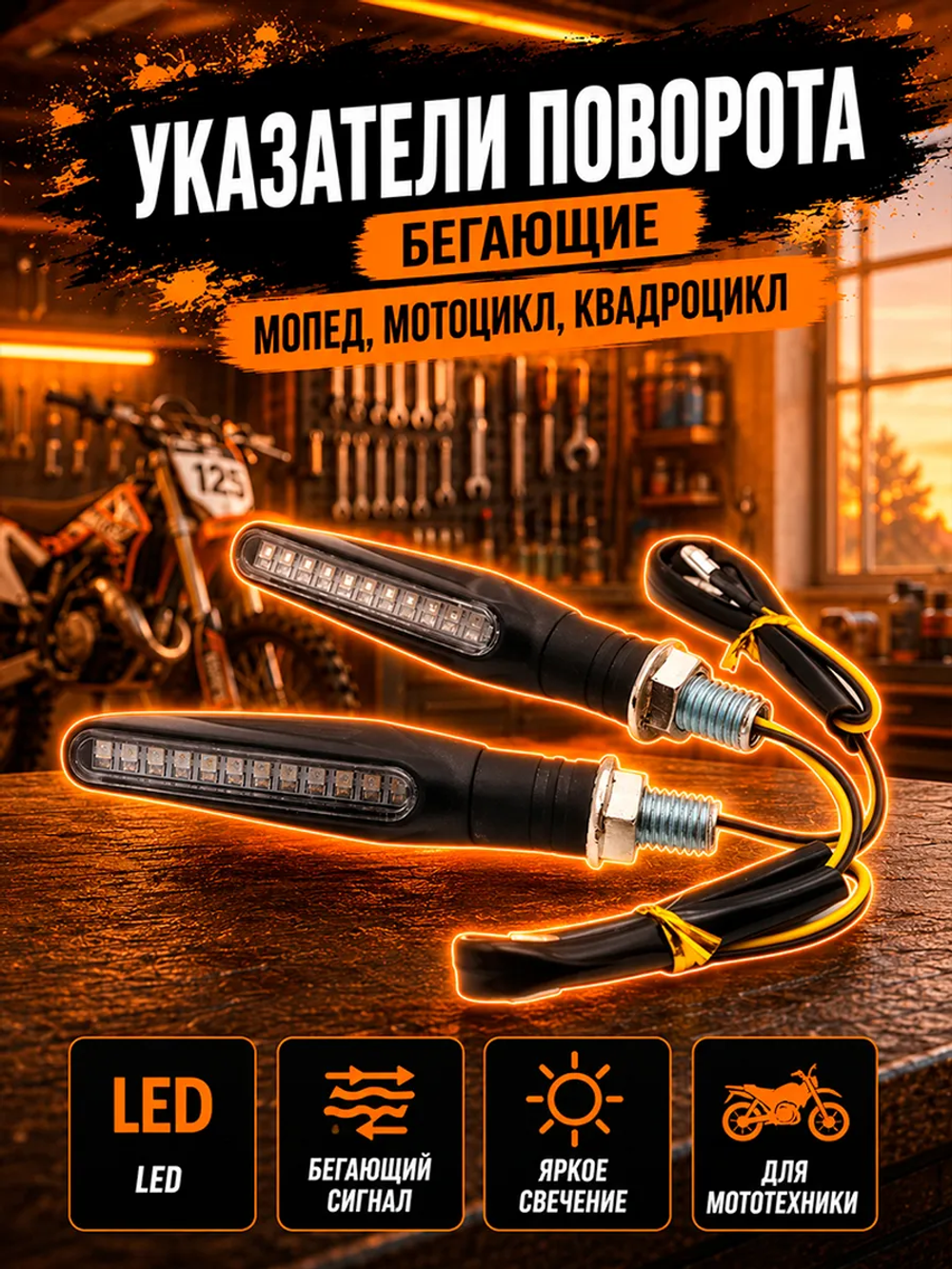 Поворотники для мотоцикла светодиодные с бегущим светом
