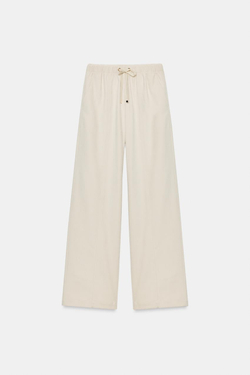 ZARA ШИРОКИЕ БРЮКИ С ЭЛАСТИЧНЫМ ПОЯСОМ, ЭКРЮ