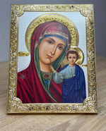 Казанская БМ, икона прямоугольная без рамки, античная 180х230