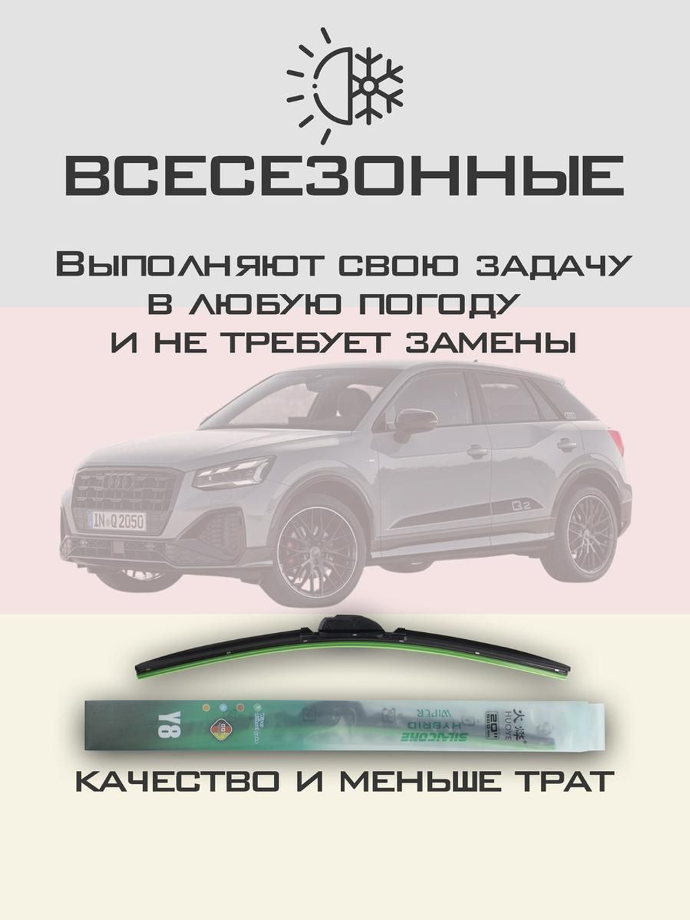 Щетки стеклоочистителя HUOYE Y8 600/475 мм на Audi Q2 | Push button