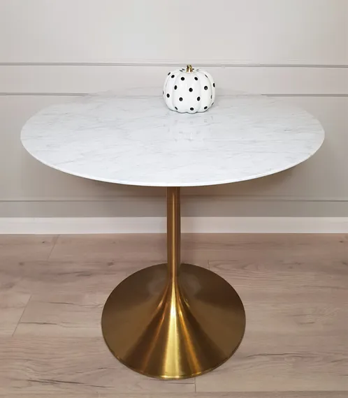 Стол Tulip Marble, Ø80 см, белый мрамор на золотой ножке