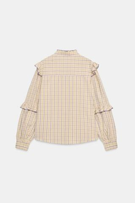 ZARA БЛУЗА В КЛЕТКУ С ВОЛАНАМИ, ЦВЕТ МАЛЬВЫ