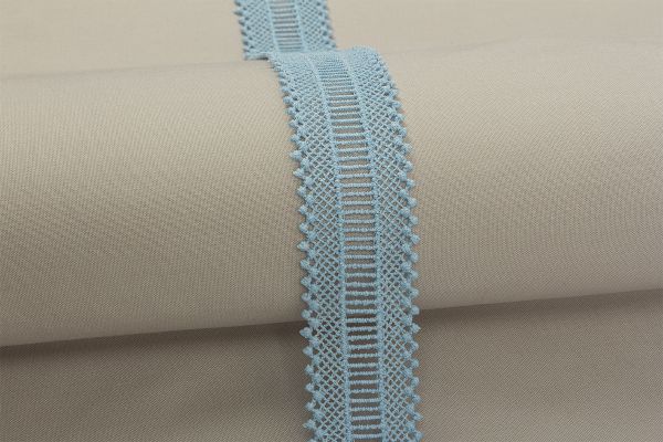Кружево гипюр (плетёное) 33 мм / 10 метров, голубой, Gamma GGM-3301