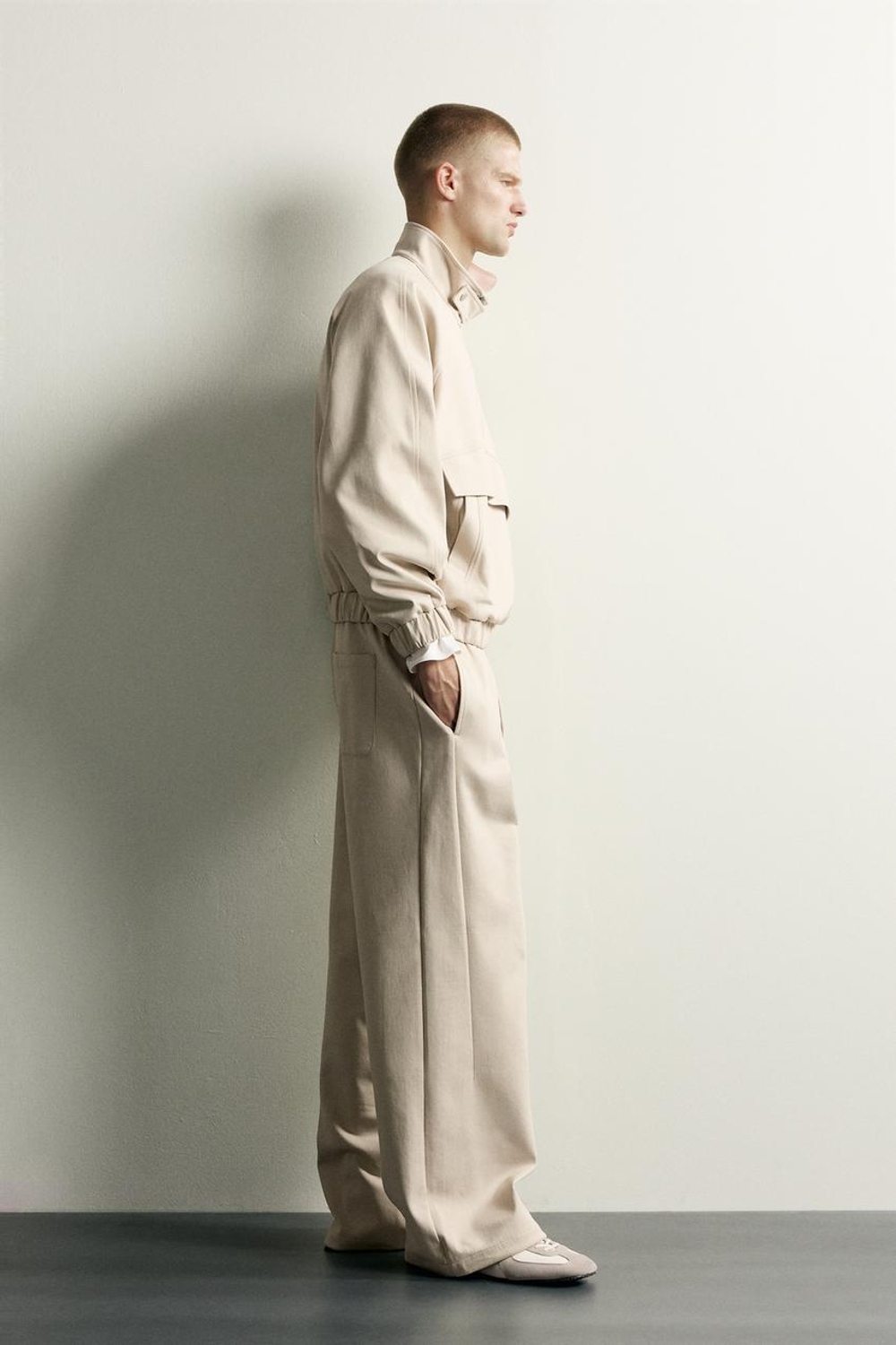 ZARA ТЕХНИЧЕСКИЕ БРЮКИ WIDE FIT, ЭКРЮ/БЕЖЕВЫЙ