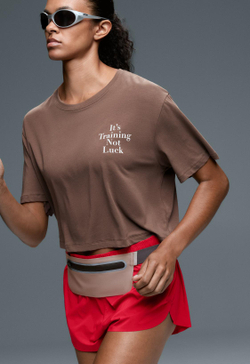 Oysho Укороченная футболка Boxy из смесового хлопка с надписью, коричневый
