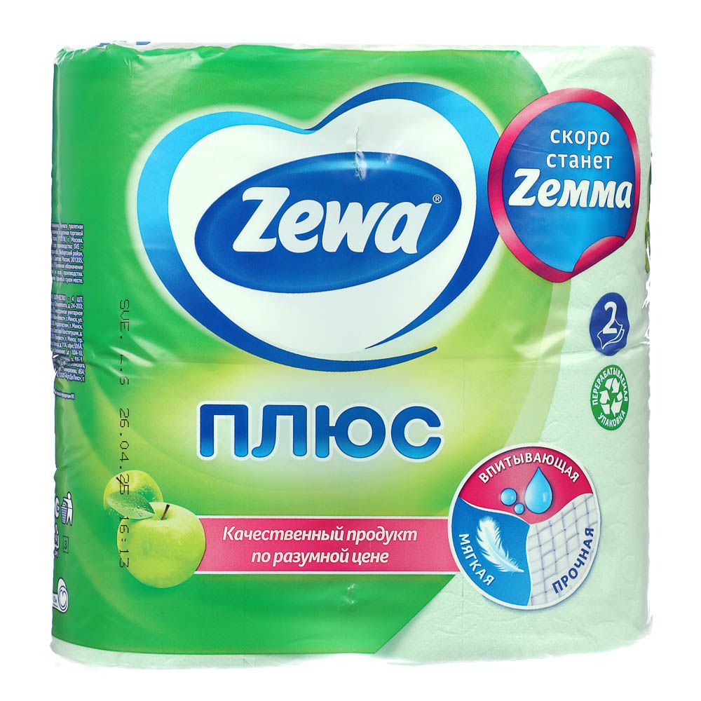Бумага туалетная Zemma Плюс Яблоко 2 сл. 4 рул