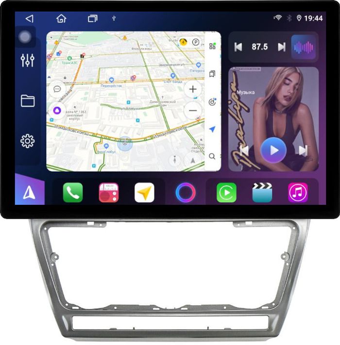 Магнитола для Skoda Octavia A5 2004-2013 (рамка серебро) - FarCar BX877 монитор 13" 2K QLED на Android 13, TS10, 6+128, CarPlay, 4G SIM-слот