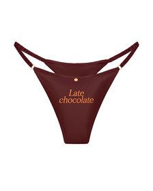 трусы стринги шелковые с надписью Late chocolate горький шоколад
