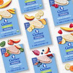 Gerber, органические прорезыватели, вафли для нежного прорезывания зубов, для детей от 7 месяцев, голубика, яблоко и свёкла, 12 пакетиков по 2 шт. в индивидуальной упаковке по 4 г (0,14 унции)