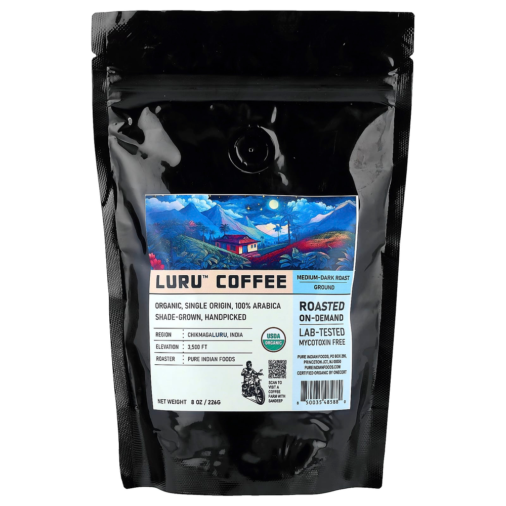 Pure Indian Foods, Luru™, молотый кофе, средней и темной обжарки, 226 г (8 унций)