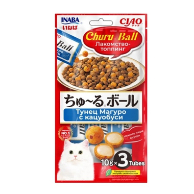 Лакомство Inaba Ciao Ball Шарики с кремом Тунец Магуро/Кациобуси для кошек 30 г