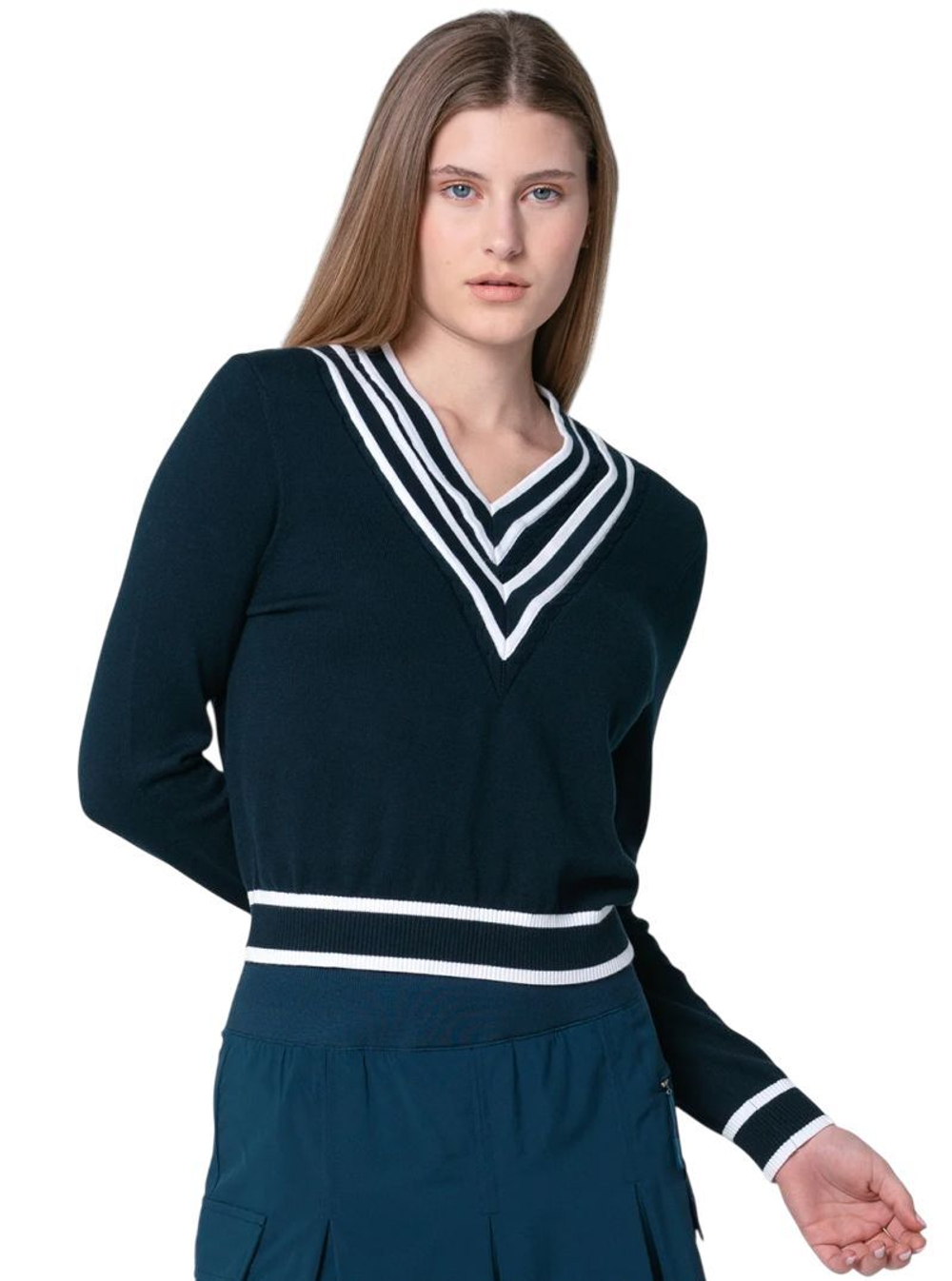 Женская Кофта теннисная Lucky in Love Victory V-Neck Sweater - white/midnight