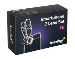 Набор объективов для смартфона Levenhuk Lens S7 в упаковке с изображением линз