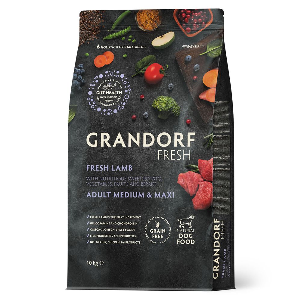 Беззерновой корм с живыми пробиотиками GRANDORF Fresh Dog Adult MED&MAXI Lamb&Sweet Potato cвежее мясо ягненка с бататом 10 кг Беззерновой корм с живыми пробиотиками GRANDORF Fresh Dog Adult MED&MAXI Lamb&Sweet Potato cвежее мясо ягненка с бататом 10 кг