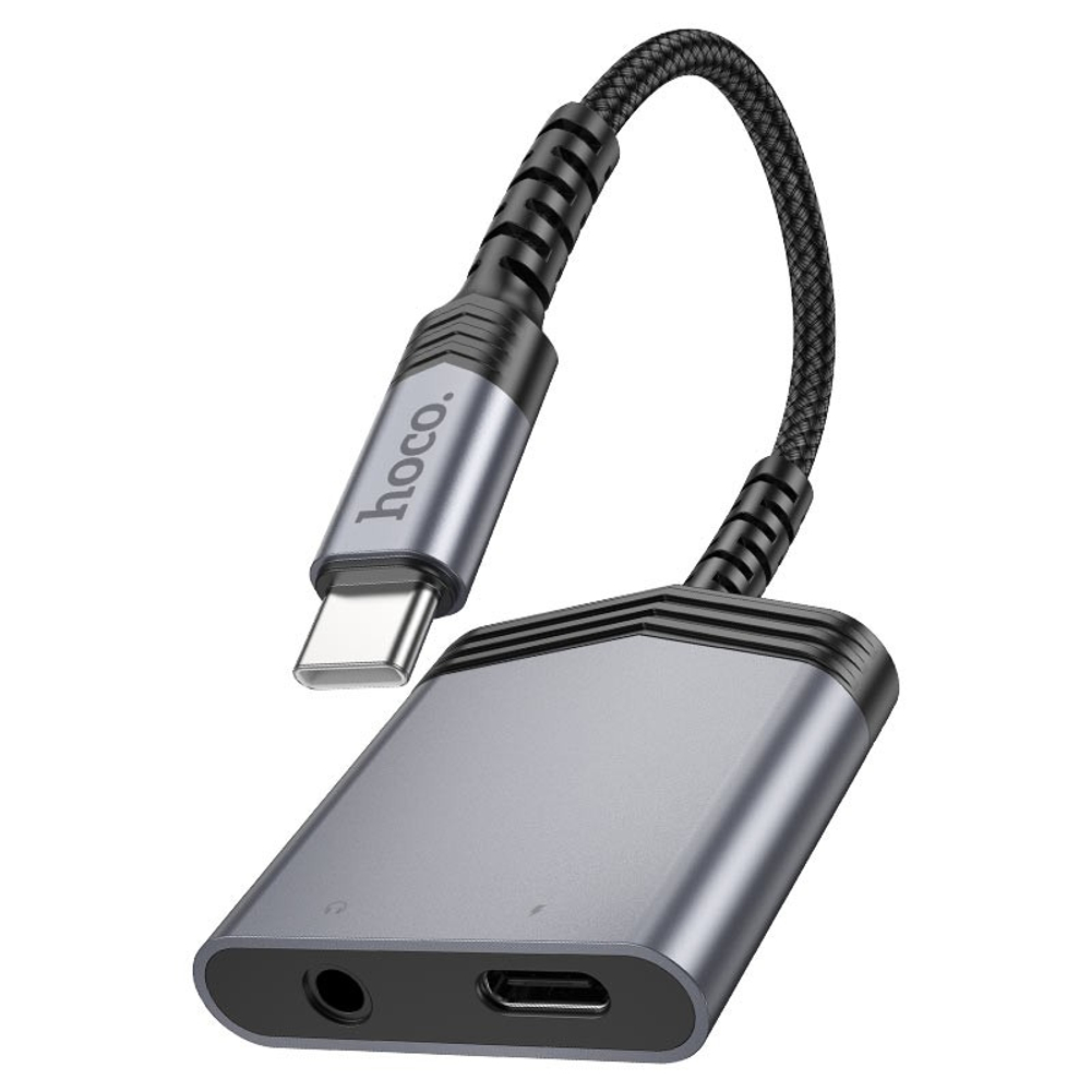 Кабель-переходник Hoco LS39 Type-C на 3.5mm/USB-C серебристый