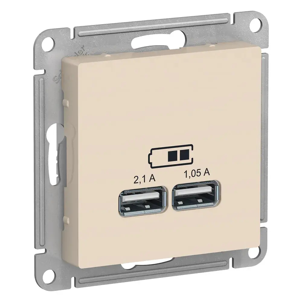 ATLASDESIGN USB РОЗЕТКА A+A, 5В/2,1А, 2х5В/1,05А, механизм, БЕЖЕВЫЙ
