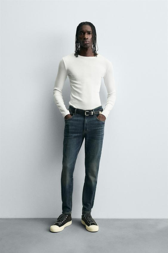 ZARA УКОРОЧЕННЫЕ ДЖИНСЫ SKINNY, СИНИЙ