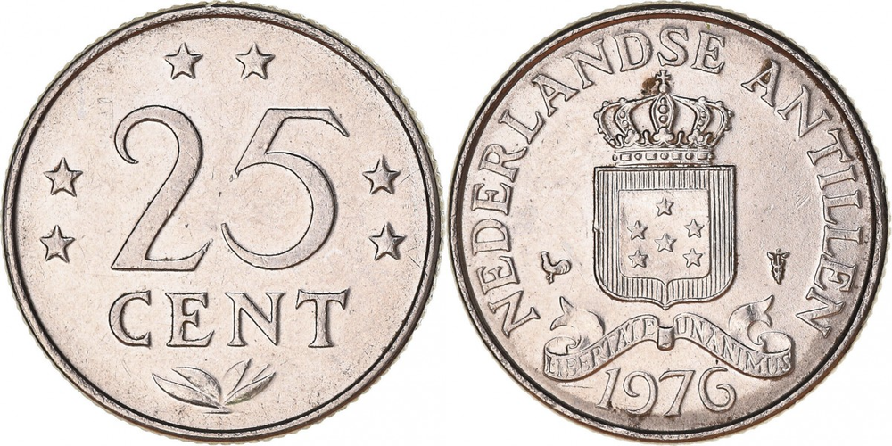 Нидерландские Антильские острова 25 центов, 1970 - 1985 Герб XF
