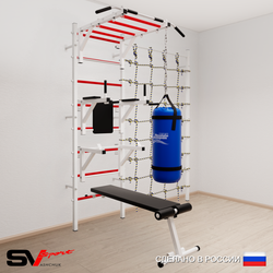 Шведская стенка Sv Sport усиленная 62610 (Турник рукоход/Брусья/Стойка/Скамья/Цепь/Мешок 15кг/Канатный лаз)