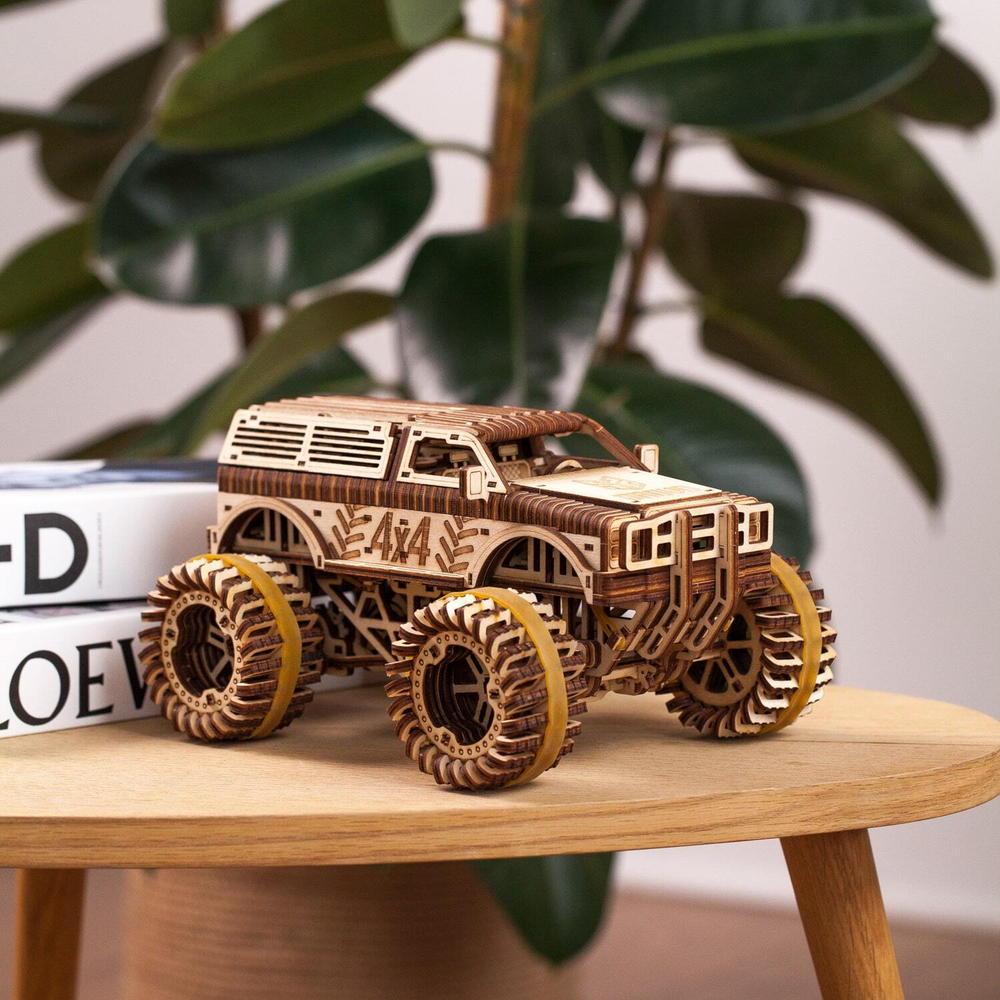 Джип БигФут 4x4 от DROVO - Деревянный конструктор, сборная механическая модель, 3d пазл