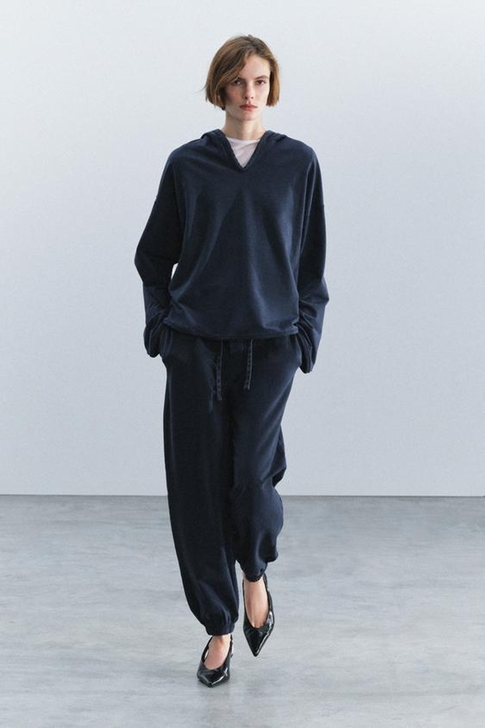 ZARA БРЮКИ БУФФИ С ЭФФЕКТОМ ПОТЕРТОСТИ, МОРСКОЙ СИНИЙ