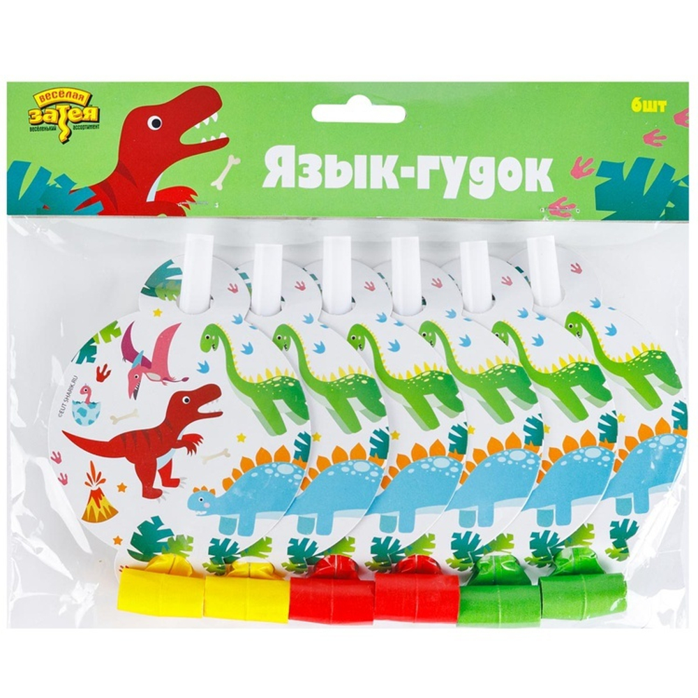 Язык-гудок «Динозаврики», 6 шт