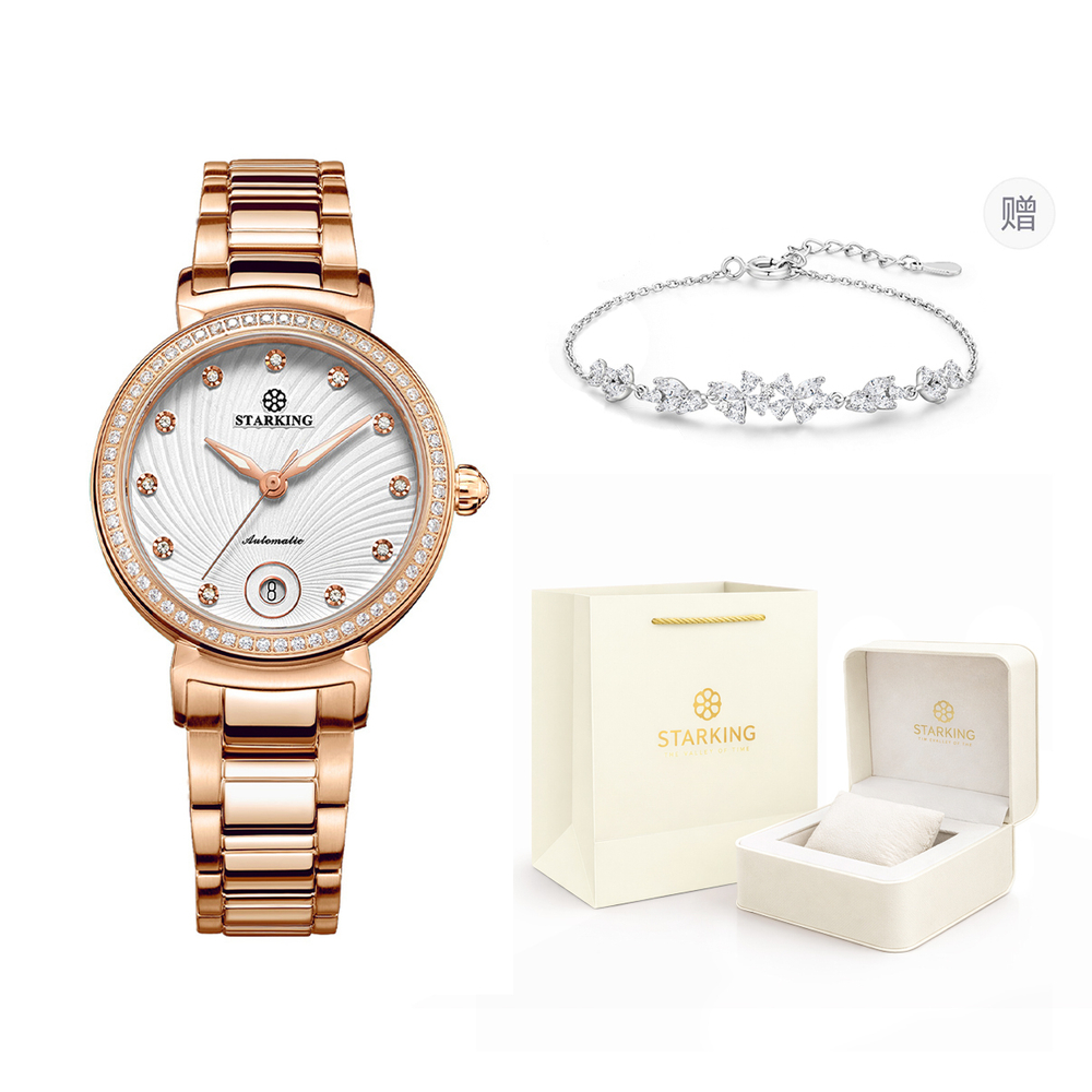STARKING Mechanical Movement Stainless Steel Watchband Watch Women"s Watch White Dial