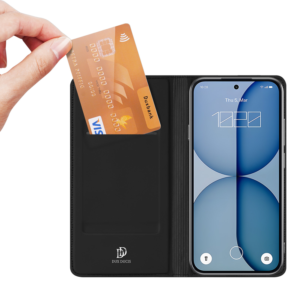 Чехол книжка из кожи черного цвета для Nothing Phone 4a, серия Skin Pro Series от Dux Ducis