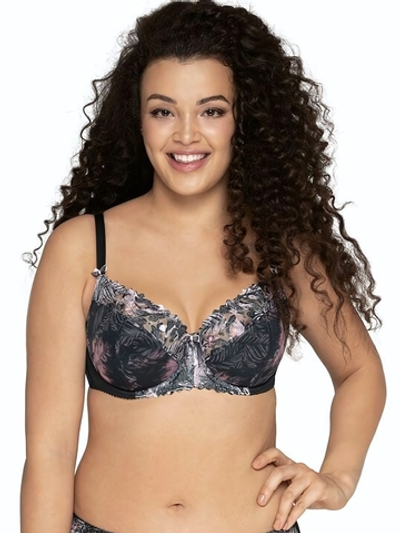 Бюстгальтер plus size на тонком поролоне с трехцветной вышивкой (Размер: 95H) (Цвет: черный)