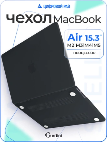 Чехол пластиковый Gurdini для Macbook Air 15" 2023 (A2941) Matte Series Black