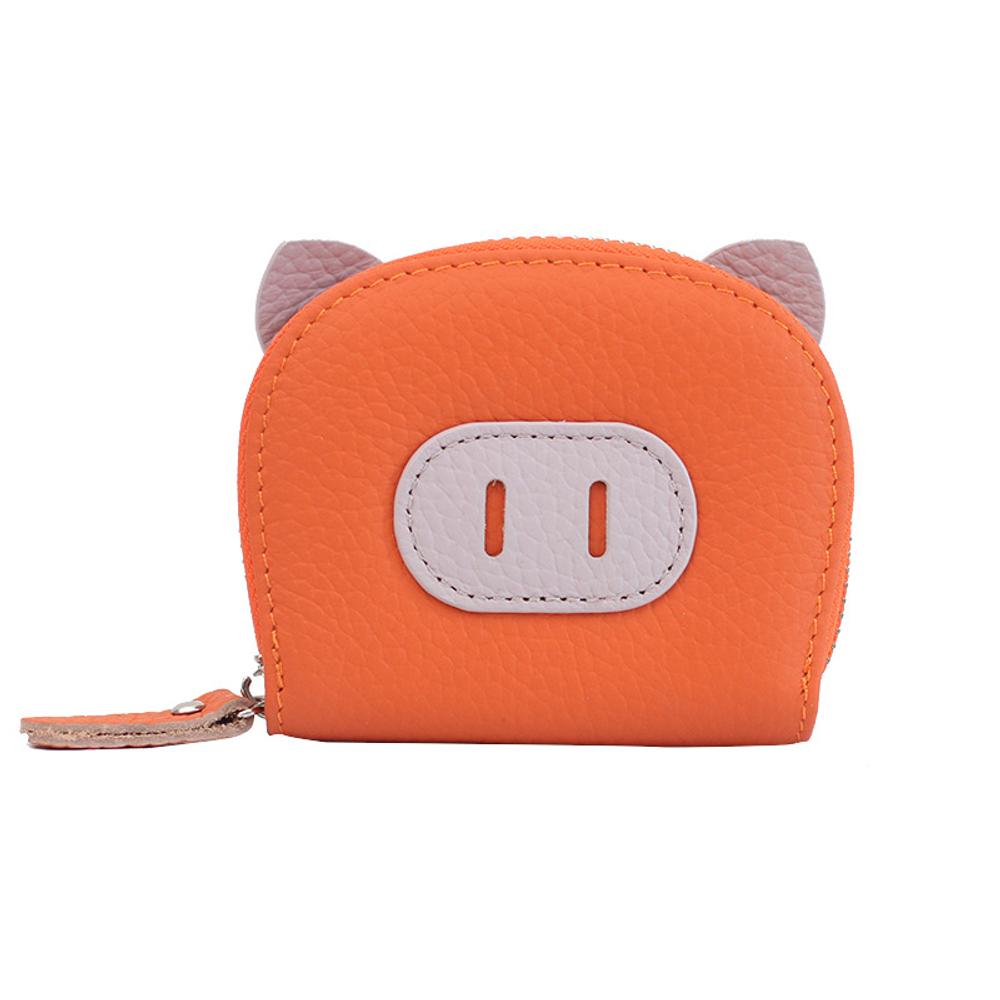 PINK·LAND Genuine Cow Leather Card Holder Regular Women"s Black/Orange/Sea Blue/Yellow