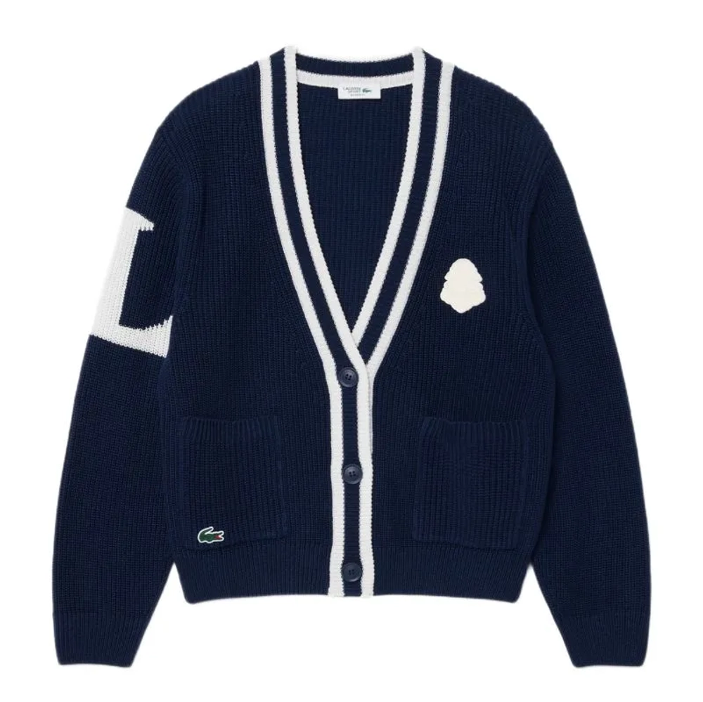 Женская теннисная куртка Lacoste Badge Accent Wool Blend Golf Cardigan - navy blue/white