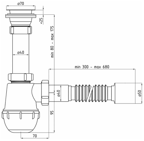 Сифон д/мойки A2015 (1 1/2"*40)+отв. ДСМ с гофрой 40х40/50 (АниПласт)