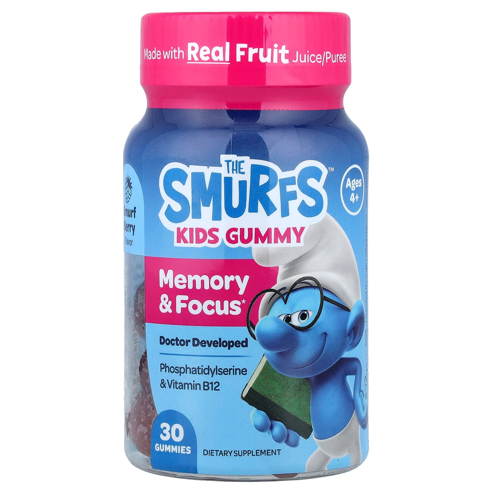The Smurfs, Kids Gummy, для памяти и концентрации, от 4 лет, смурфики, 30 жевательных таблеток