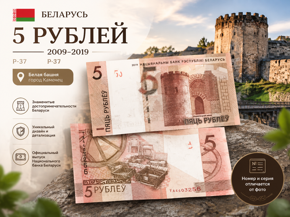 Беларусь 5 рублей 2019 Белая башня UNC