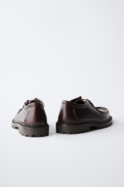 ZARA КОЖАНЫЕ ТУФЛИ-МОКАСИНЫ, ГРАНАТОВЫЙ