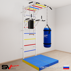 Шведская стенка Sv Sport усиленная 6436 (Турник рукоход/Брусья/Трапеция/Цепь/Мешок 22кг/Мат 1м)