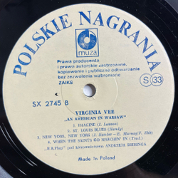 Винтажная виниловая пластинка LP Virginia Vee An American In Warsaw (Польша 1989)