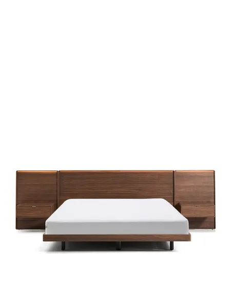 Кровать Norlen 180х200 см с 2 тумбочками и LED-подсветкой, темный орех