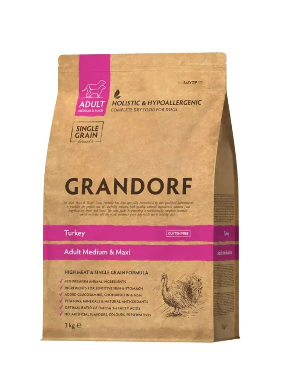 GRANDORF DOG Turkey MED&MAXI (Грандорф Дог Туркей) индейка для собак средних и крупных пород)3 кг.