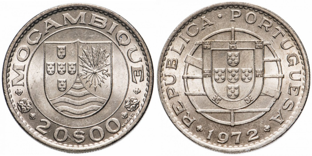 Мозамбик 20 эскудо, 1971-1972 Португальская колония XF